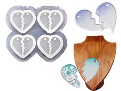 4'lü Çoklu Kırık Kalp Kolye Epoksi Reçine Kalıbı KHE580 - 