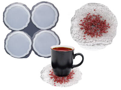 4'lü Düzensiz Yuvarlak Bardak Altlığı Epoksi Reçine Kalıbı KHE728 - 1