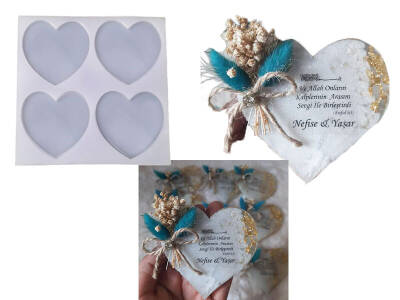 4'lü Kalp Magnet Epoksi Reçine Kalıbı KHE393 - 1