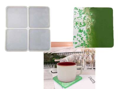 4'lü Kare Bardak Altlığı Epoksi Reçine Kalıbı KHE395 - 1