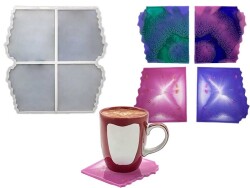 4'lü Tırtıklı Bardak Altlığı Epoksi Reçine Kalıbı KHE394 - 2