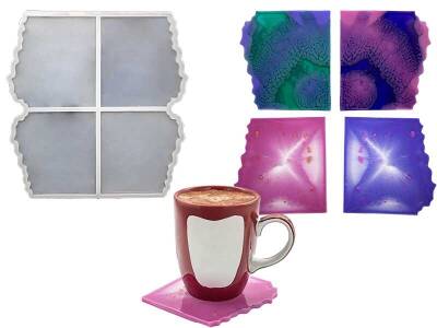 4'lü Tırtıklı Bardak Altlığı Epoksi Reçine Kalıbı KHE394 - 2