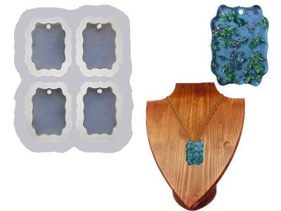 4'lü Tırtıklı Dikdörtgen Kolye Epoksi Reçine Kalıbı KHE578 - 1