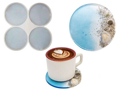 4'lü Yuvarlak Bardak Altlığı Epoksi Reçine Kalıbı KHE387 - 2