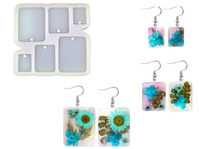 6'lı Dikdörtgen Küpe Epoksi Reçine Kalıbı KHE411 - 1