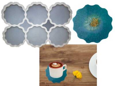 6'lı Tırtıklı Bardak Altlığı Epoksi Reçine Kalıbı KHE613 - 1