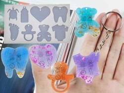 8'li Bebek Objeleri Anahtarlık Epoksi Reçine Kalıbı KHE453 - 