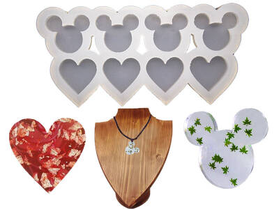 8'li Mickey Mouse ve Kalp Kolye Epoksi Reçine Kalıbı KHE726 - 1