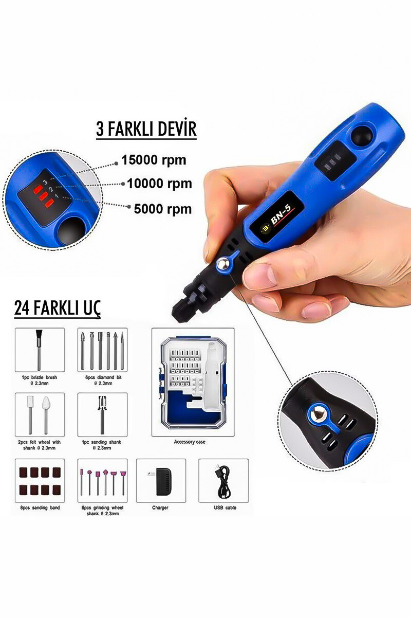 BN-5 PT3602 Mini Hobi Şarjlı Taşlama Entegre Akülü - 3