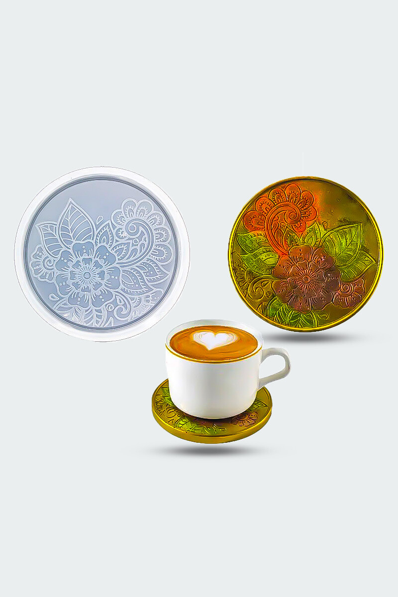 Çiçek Desenli Bardak Altı Epoksi Silikon Kalıbı KHE873 - 