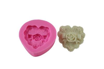 Gül Fiyonk Desenli Kalp Silikon Kalıbı KHKA14 - 1