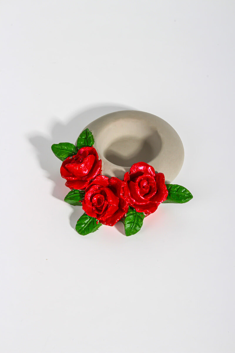 Gül Detaylı Mumluk Beton Taş Tozu Silikon Kalıbı KHMUM01 - 