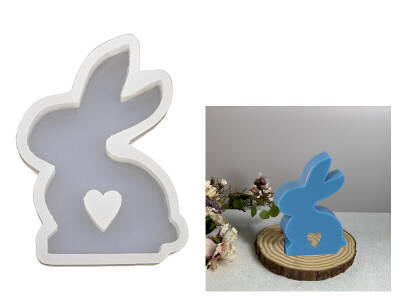 İçi Boş Kalpli Tavşan Epoksi Reçine Kalıbı KHE675 - 1