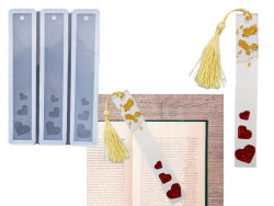 Kalp Desen 3 lü Kitap Ayracı Epoksi Reçine Kalıbı KHE801 - 