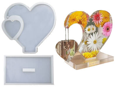 Kalp Sarkaç Fotoğraf Çerçevesi Epoksi Reçine Kalıbı KHE704 - 1