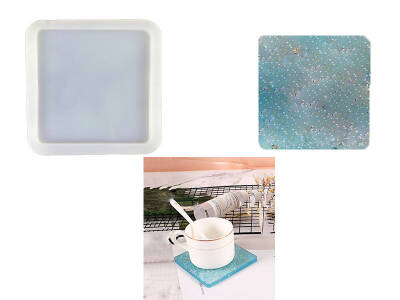 Kare Model Bardak Altlığı Epoksi Reçine Kalıbı KHE352 - 1