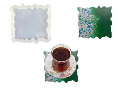 Kare Tırtıklı Bardak Altlığı Epoksi Reçine Kalıbı KHE353 - 1