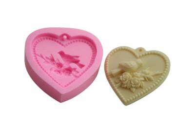 Kuş Ve Gül Desenli Kalp Silikon Kalıbı KHKA15 - 1