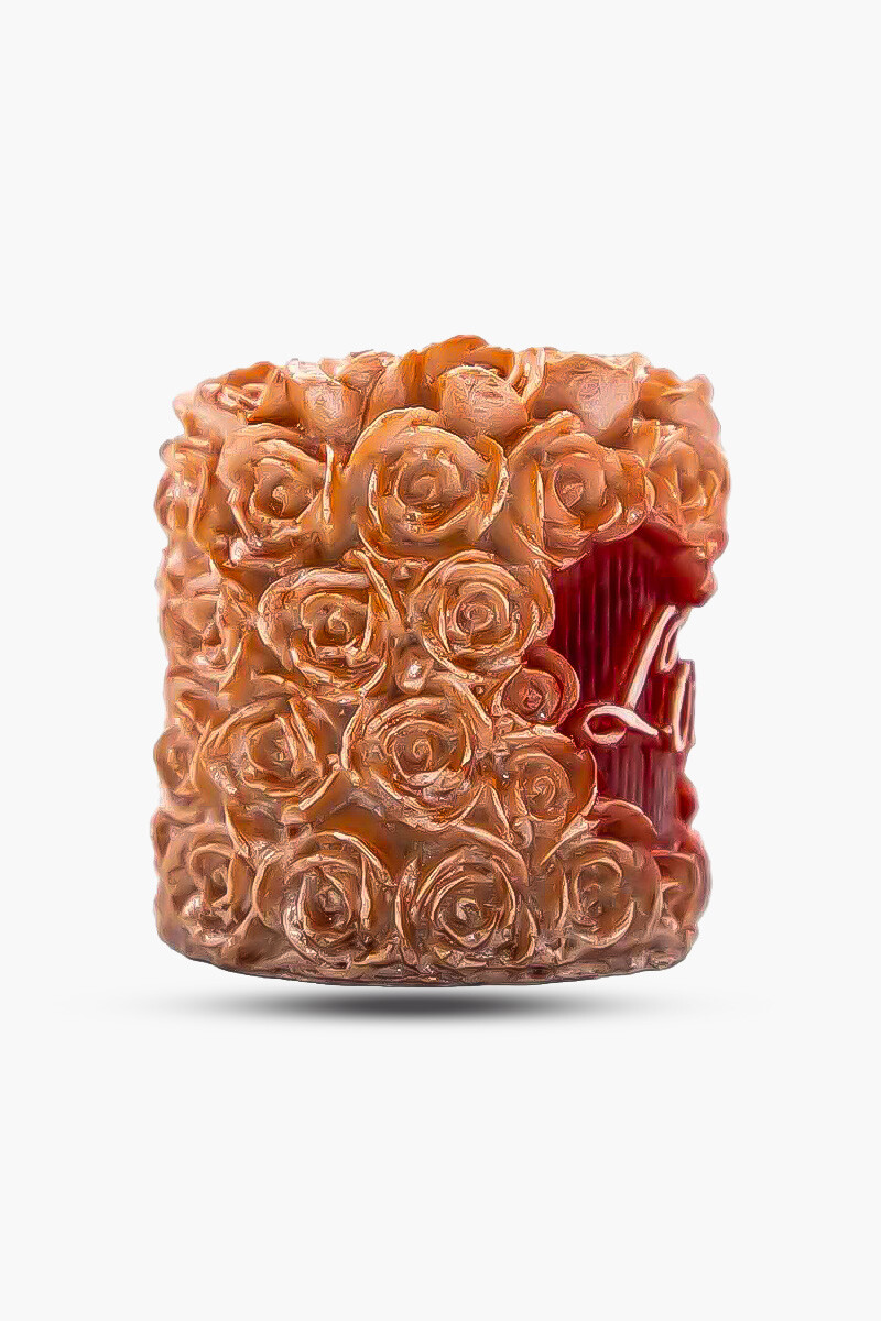 Love Yazılı Gül Detaylı Silindir Mum Kalıbı KHM193 - 2