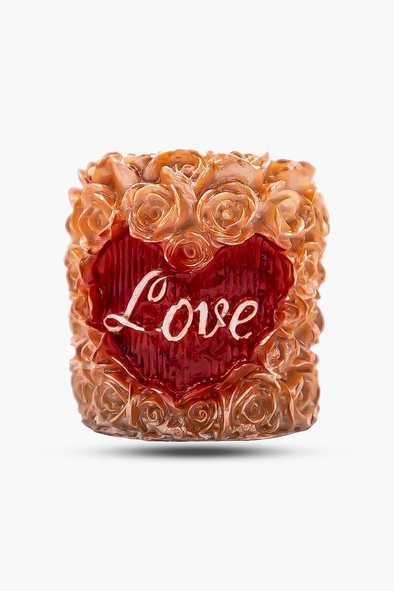 Love Yazılı Gül Detaylı Silindir Mum Kalıbı KHM193 - 