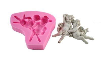 Oturan Sevimli 2'li Melek Silikon Kalıp KHME25 - 1