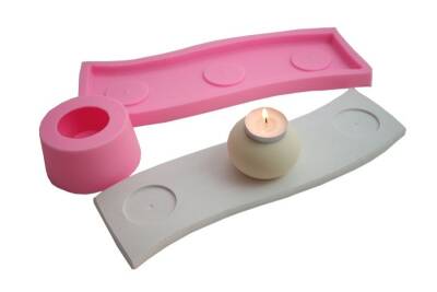 Üçlü Mumluk Beton Taş Tozu Silikon Kalıbı KHMUM10 - 1